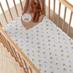 Fitted Cot Sheet - Green Palm