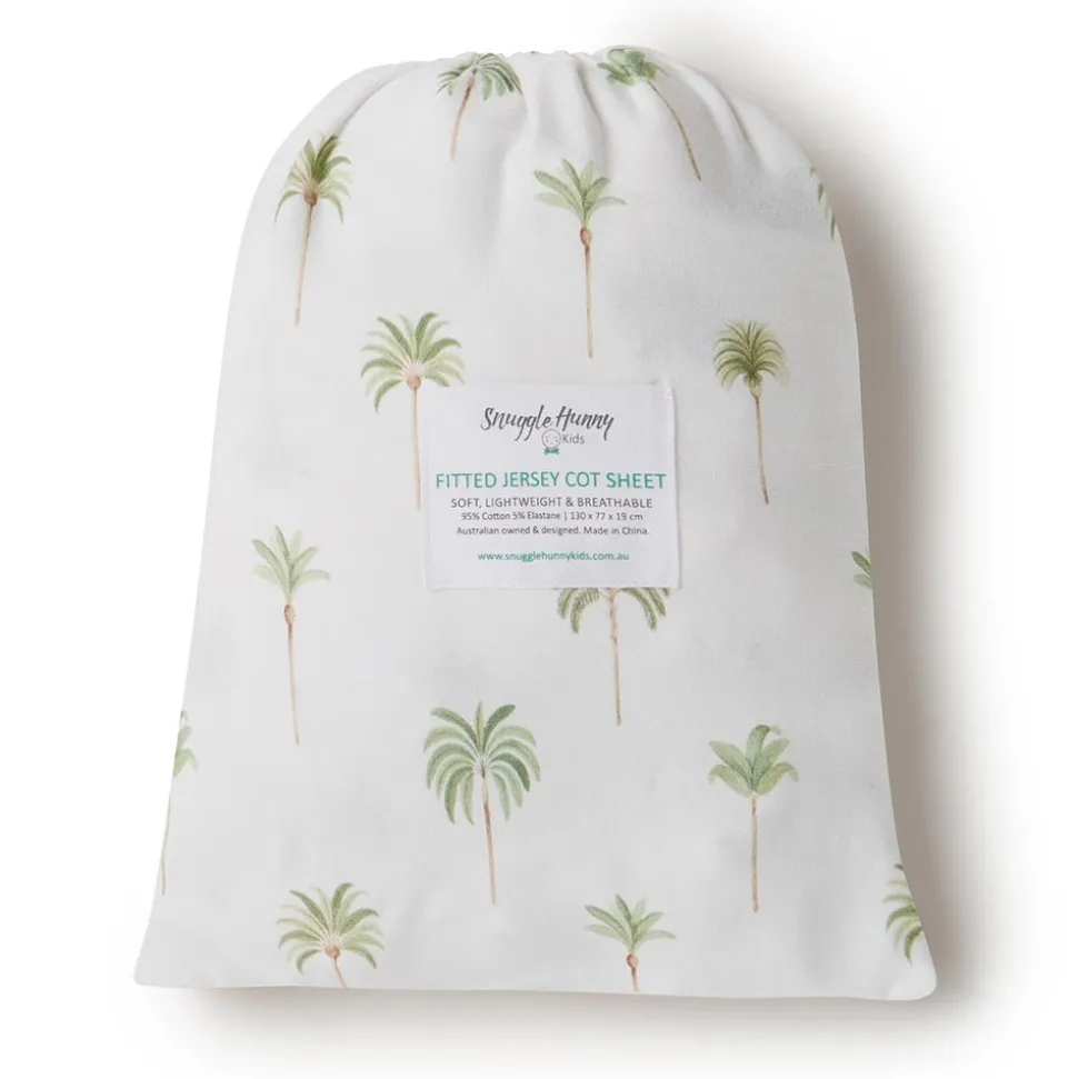 Fitted Cot Sheet - Green Palm