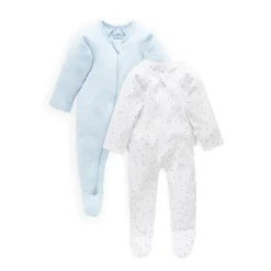2 Pack Zip Growsuit - Pale Blue Spot/Soft Blue Melange