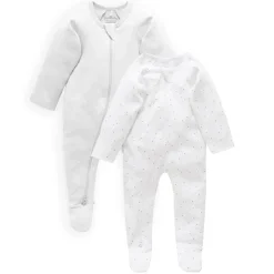 2 Pack Zip Growsuit - Pale Grey Spot/Pale Grey Melange