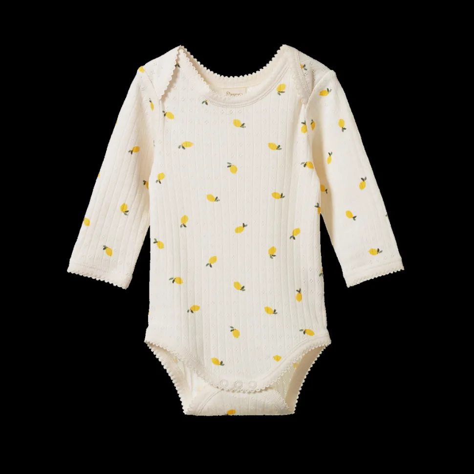 Pointelle Long Sleeve Bodysuit - Lemon Print