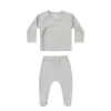 Pointelle Wrap Top + Footed Pant Set - Cloud