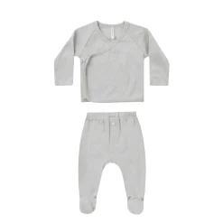 Pointelle Wrap Top + Footed Pant Set - Cloud