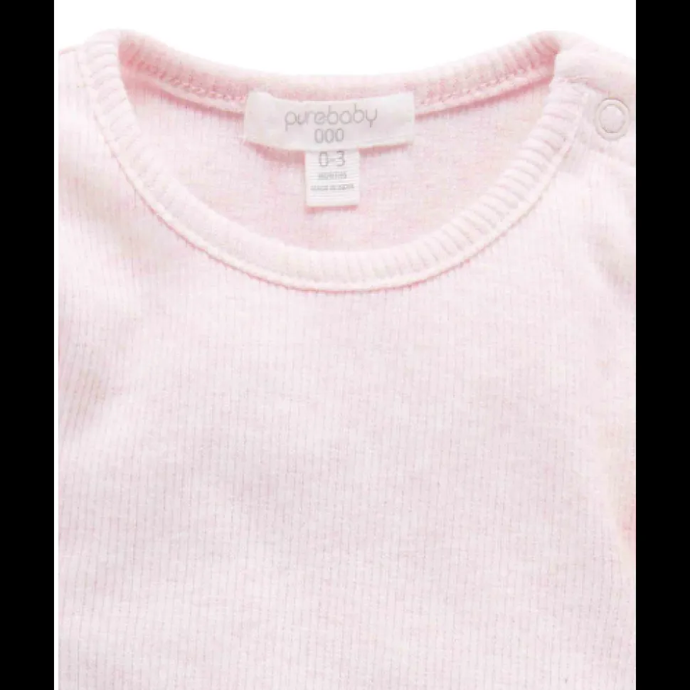 Ribbed Bodysuit Long Sleeve - Pale Pink Melange
