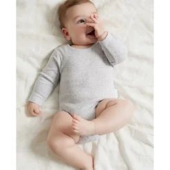 Ribbed Bodysuit Long Sleeve - Pale Grey Melange