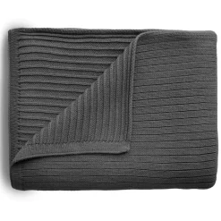 Ribbed Knitted Baby Blanket - Dark Gray Melange