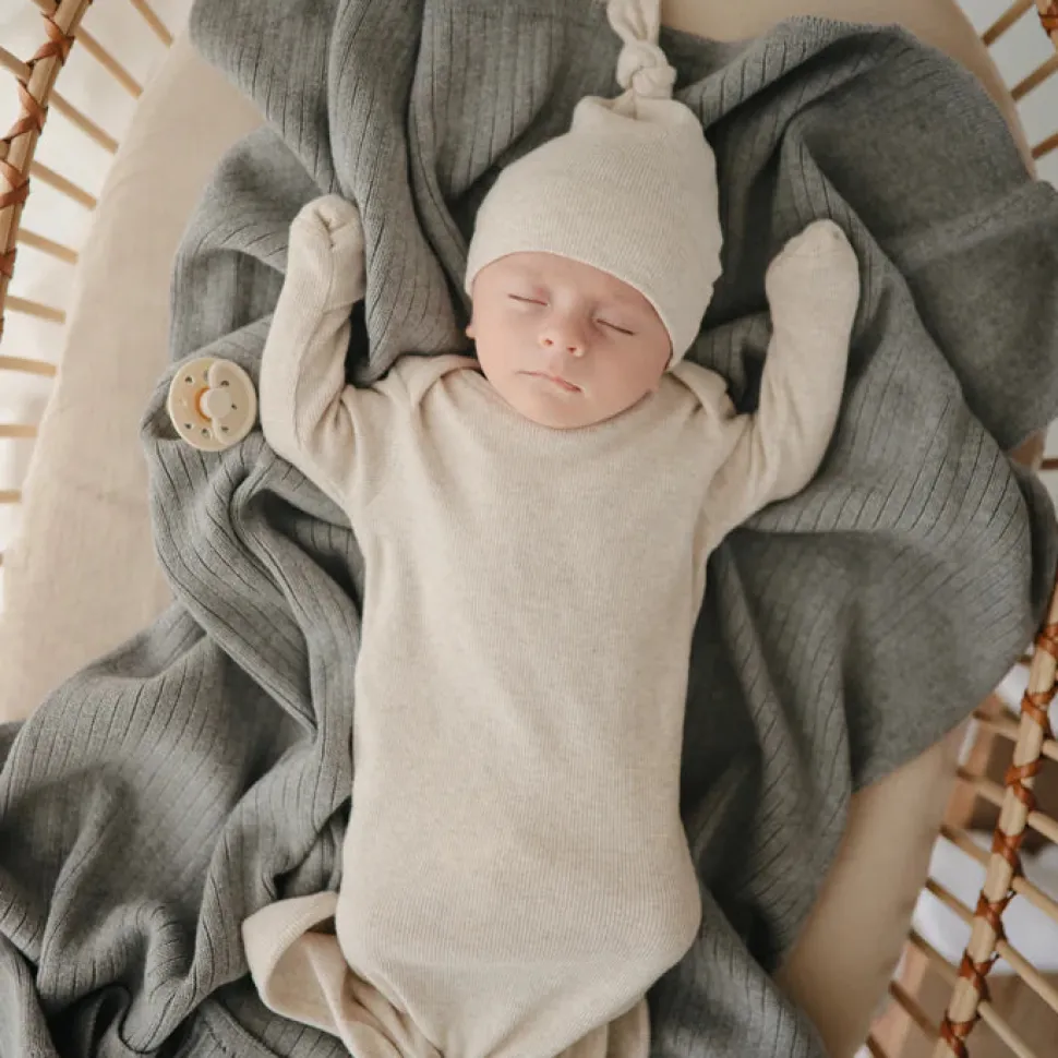 Ribbed Knitted Baby Blanket - Dark Gray Melange