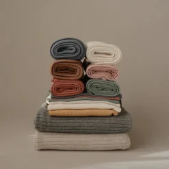 Ribbed Knitted Baby Blanket - Dark Gray Melange
