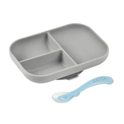 Silicone Suction Divided Plate & Spoon Set VARIOUS COLOURS