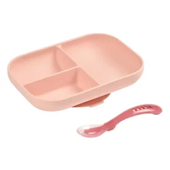 Silicone Suction Divided Plate & Spoon Set VARIOUS COLOURS