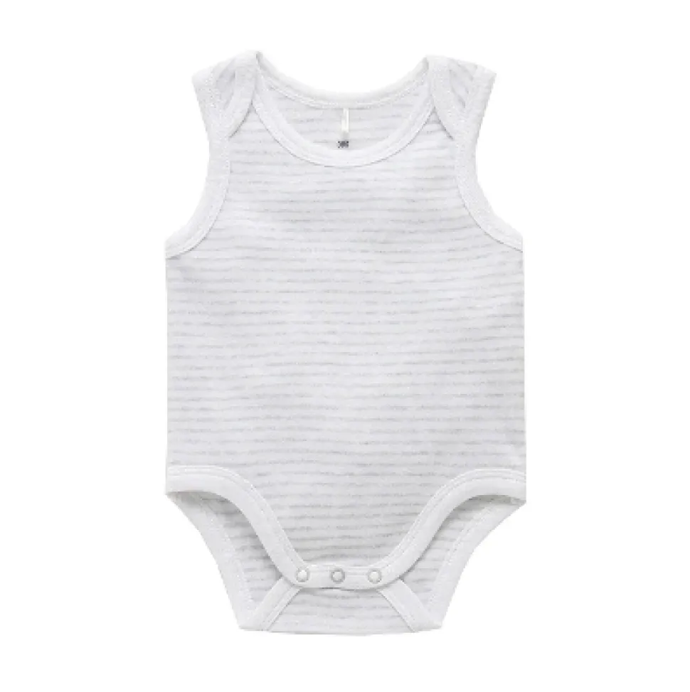 Singlet Bodysuit - Pale Grey Melange Stripe