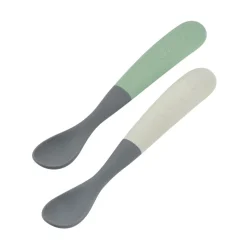 1st Age Silicone Spoons Two-tone Travel Set with case - Mineral/Sage Green