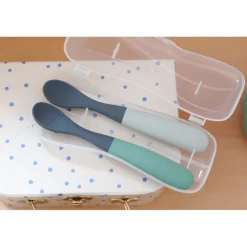 1st Age Silicone Spoons Two-tone Travel Set with case - Mineral/Sage Green