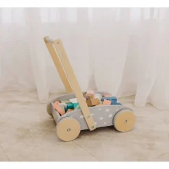 Wooden Baby Push Cart & Walker with Blocks