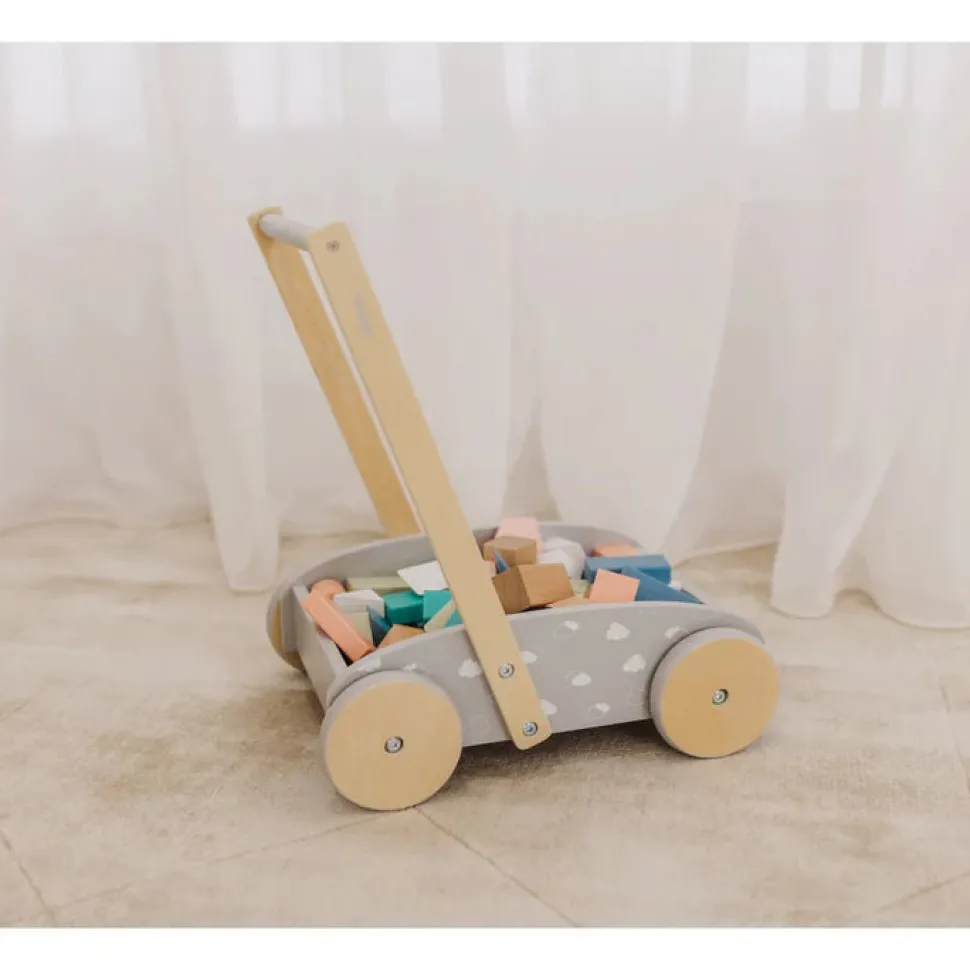 Wooden Baby Push Cart & Walker with Blocks