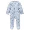 Zip Growsuit - Pale Blue Leaf