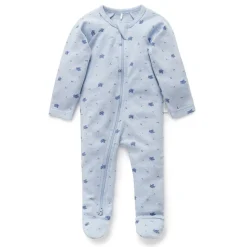 Zip Growsuit - Pale Blue Leaf