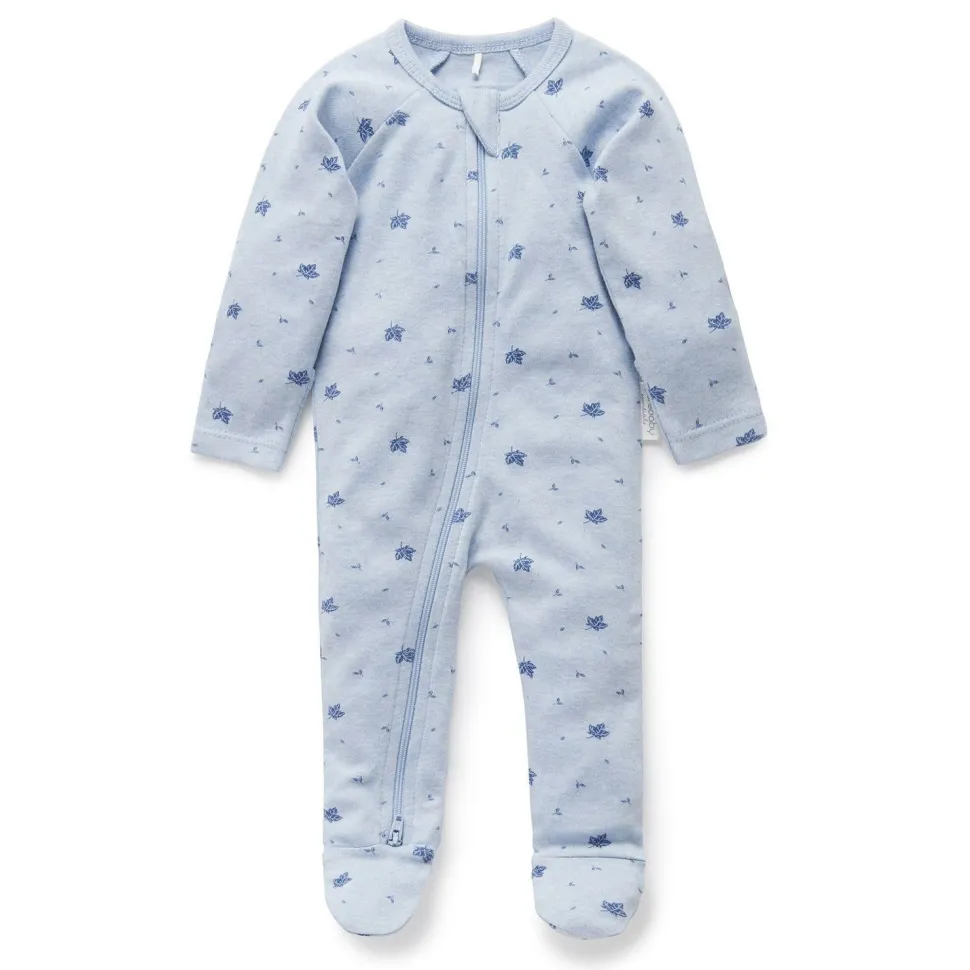Zip Growsuit - Pale Blue Leaf