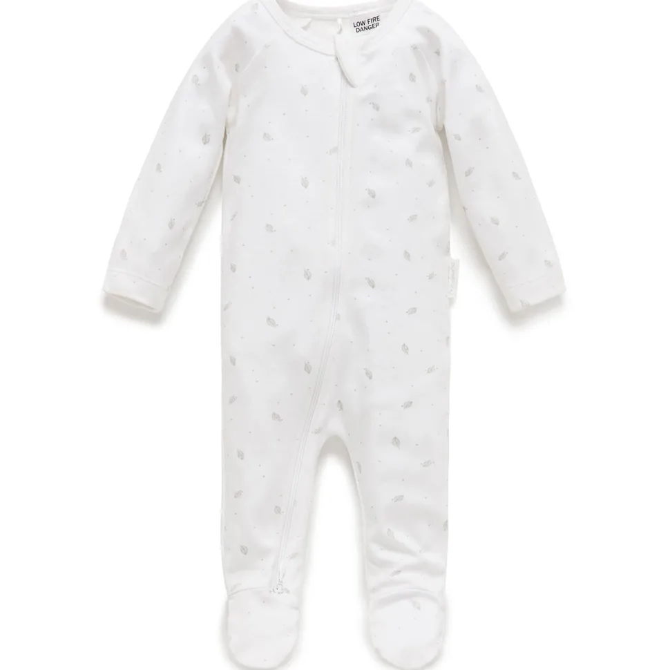 Zip Growsuit - Pale Grey Leaf with Spot