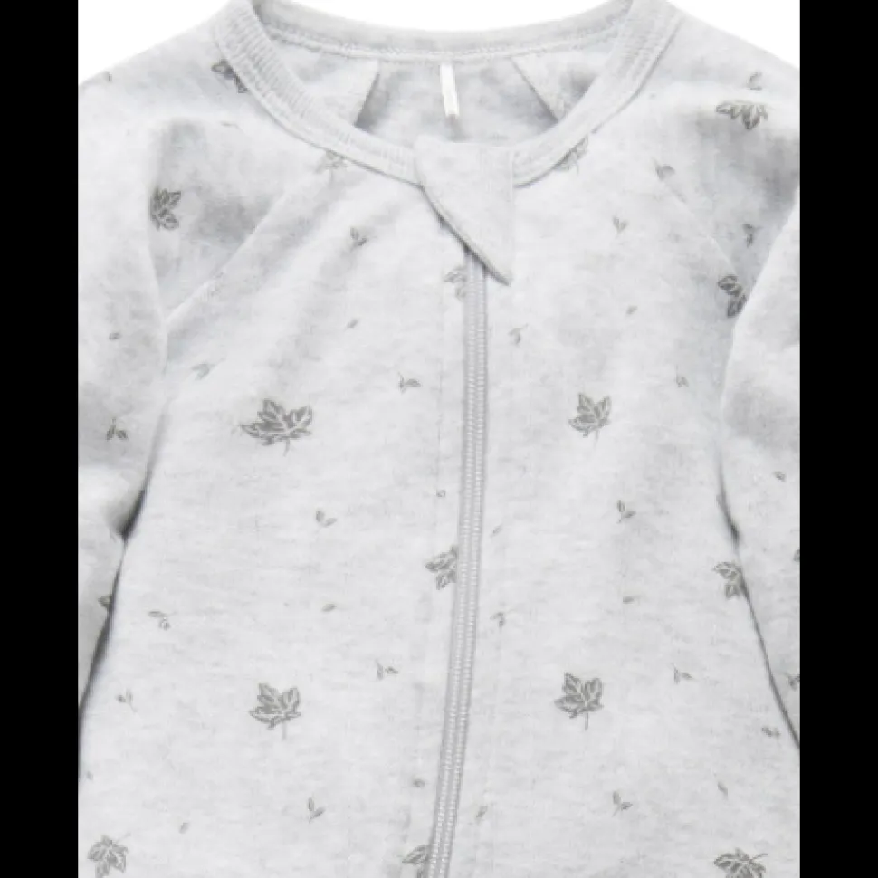 Zip Growsuit - Pale Grey Leaf