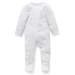 Zip Growsuit - Pale Grey Melange Stripe