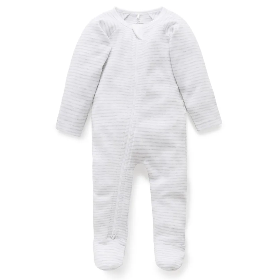Zip Growsuit - Pale Grey Melange Stripe