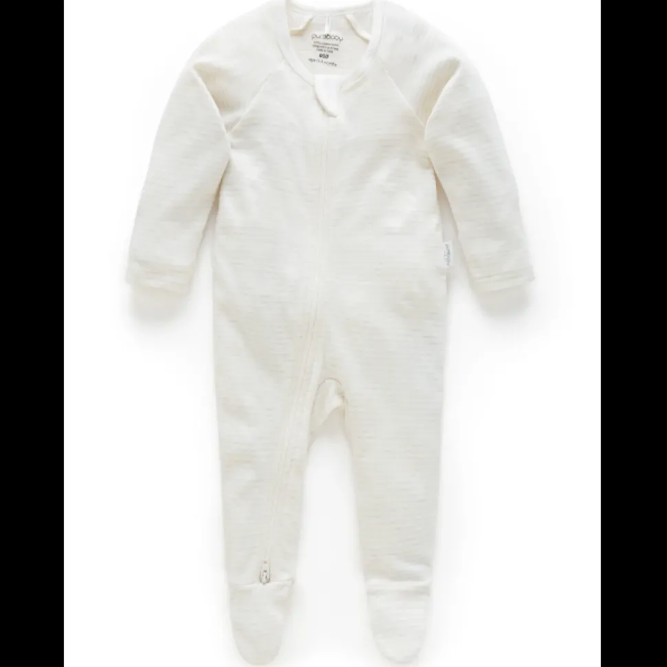 Zip Growsuit - Wheat Melange Stripe